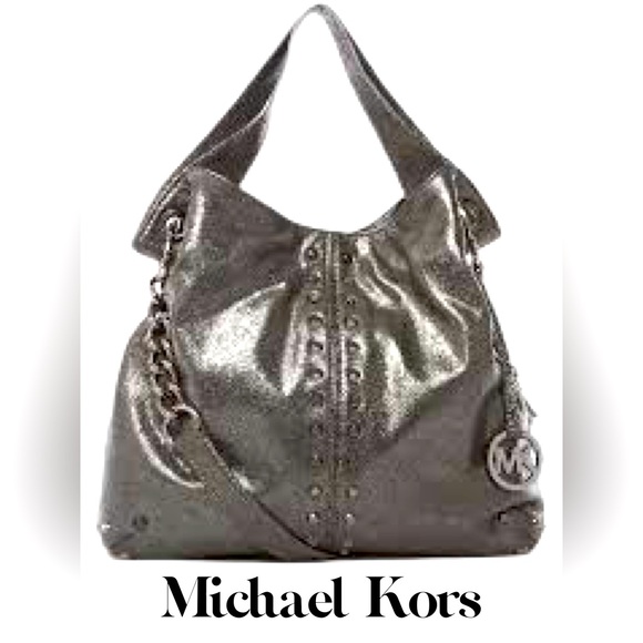 Michael Kors Aster Studded Snap Bag Metallic Gray - Picture 1 of 13